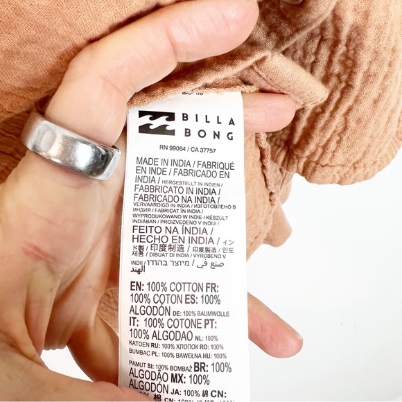 BILLABONG ORANGE CRINKLE GAUZE BUTTON FRONT LONG SLEEVE BLOUSE WOMENS SMALL - Picture 4 of 12